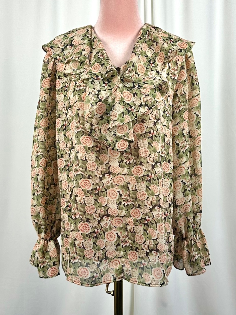 Vintage Floral Ruffle Blouse Prairie Cottagecore Top